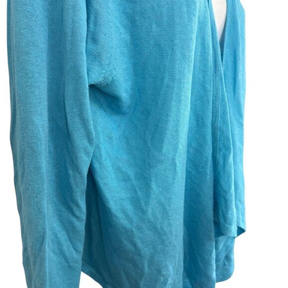 J Jill Womens Linen Cotton Blend Open Blue Cardigan Waterfall Sweater Open sz L - Picture 3 of 16